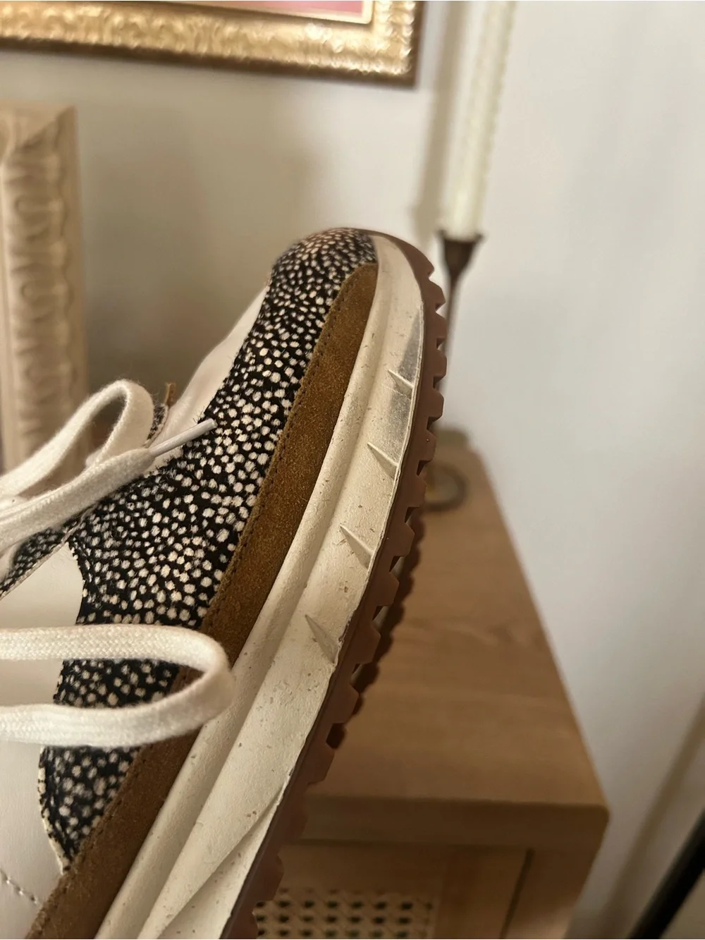 Madewell‎ Kickoff Trainer Sneakers Olive Grove Multi Leather Spots White Tan 9